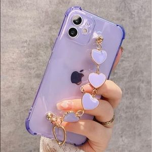iPhone 12 Purple Heart handle phone case. Clear purple case. Decorative.
